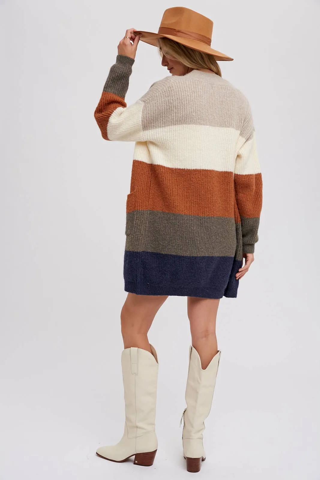 Color Block Open Front Cardigan