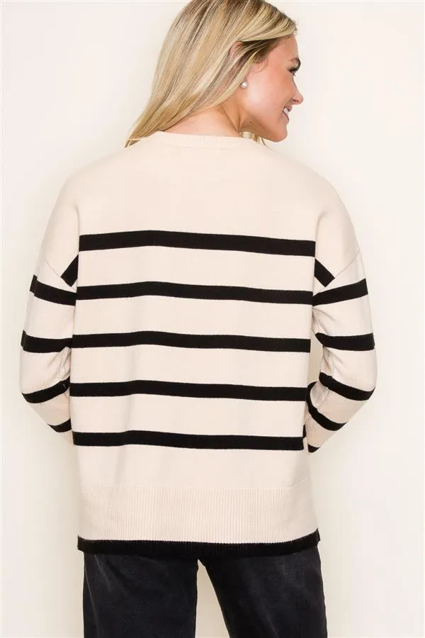 Cream Coffee To Go Striped Sweater