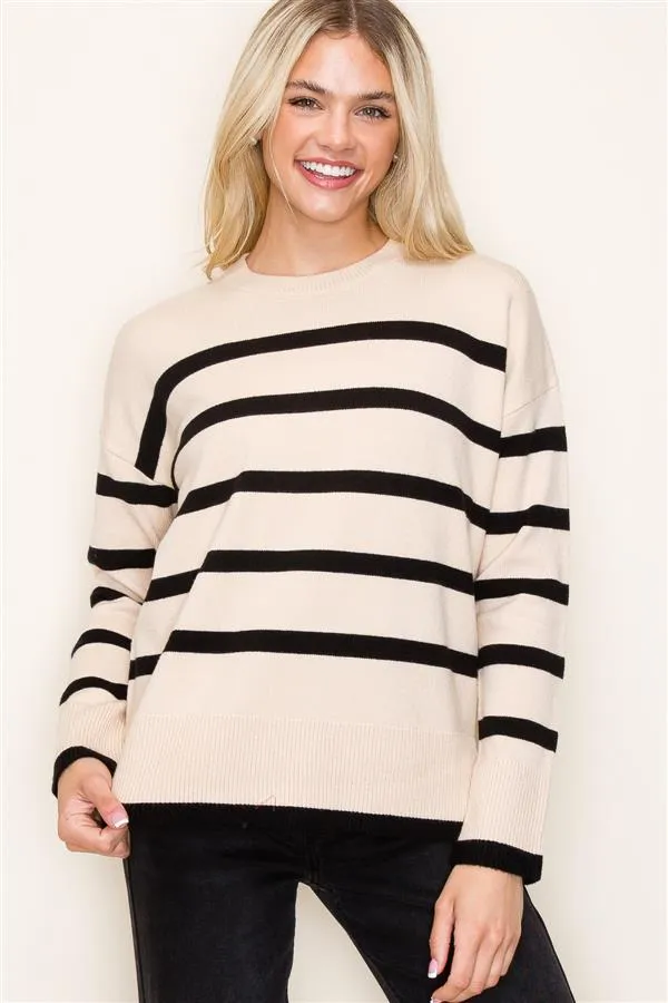 Cream Coffee To Go Striped Sweater