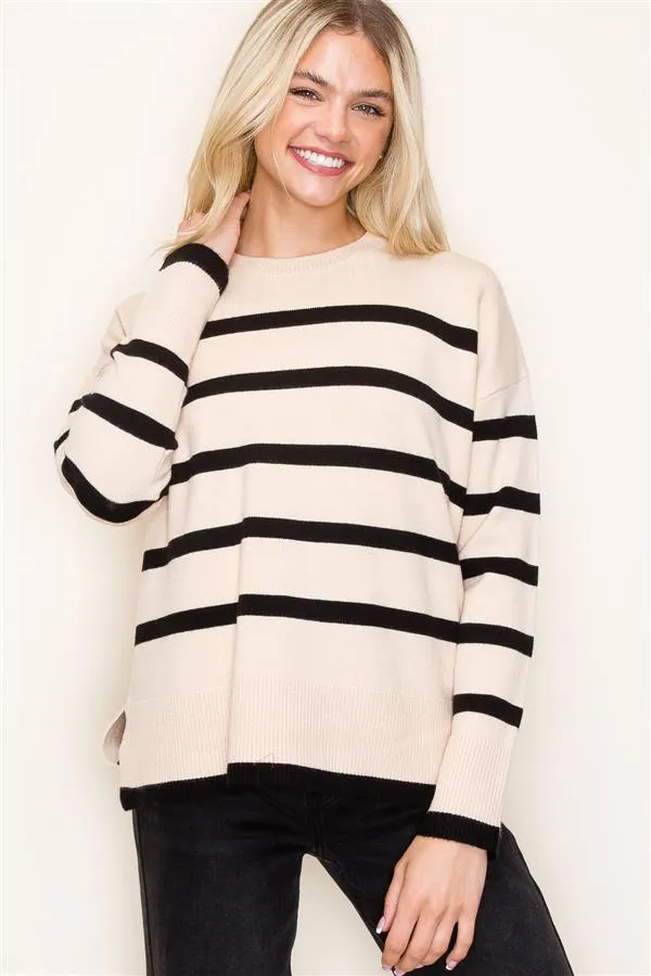 Cream Coffee To Go Striped Sweater