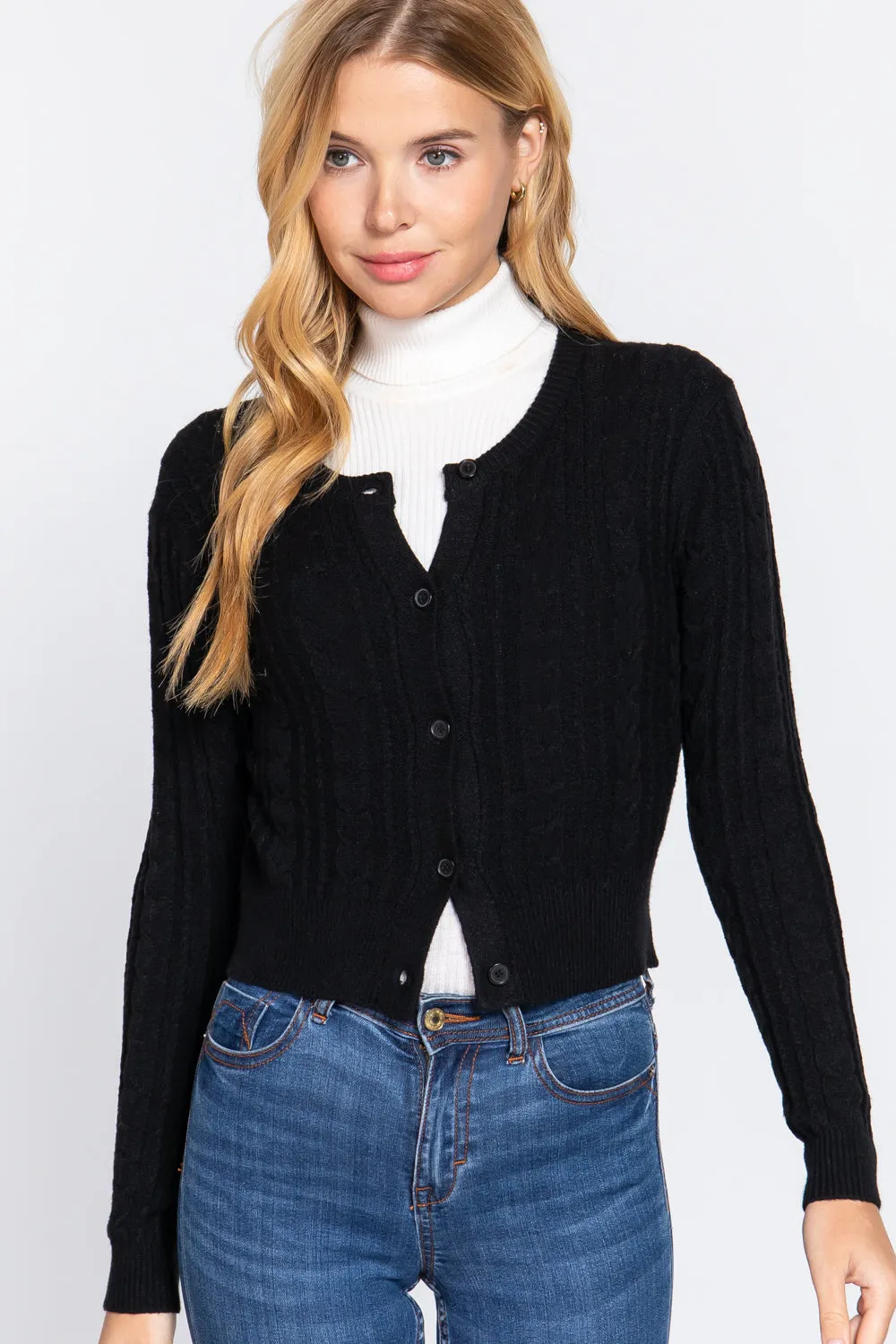 Crew Neck Cable Sweater Cardigan - 4 colors