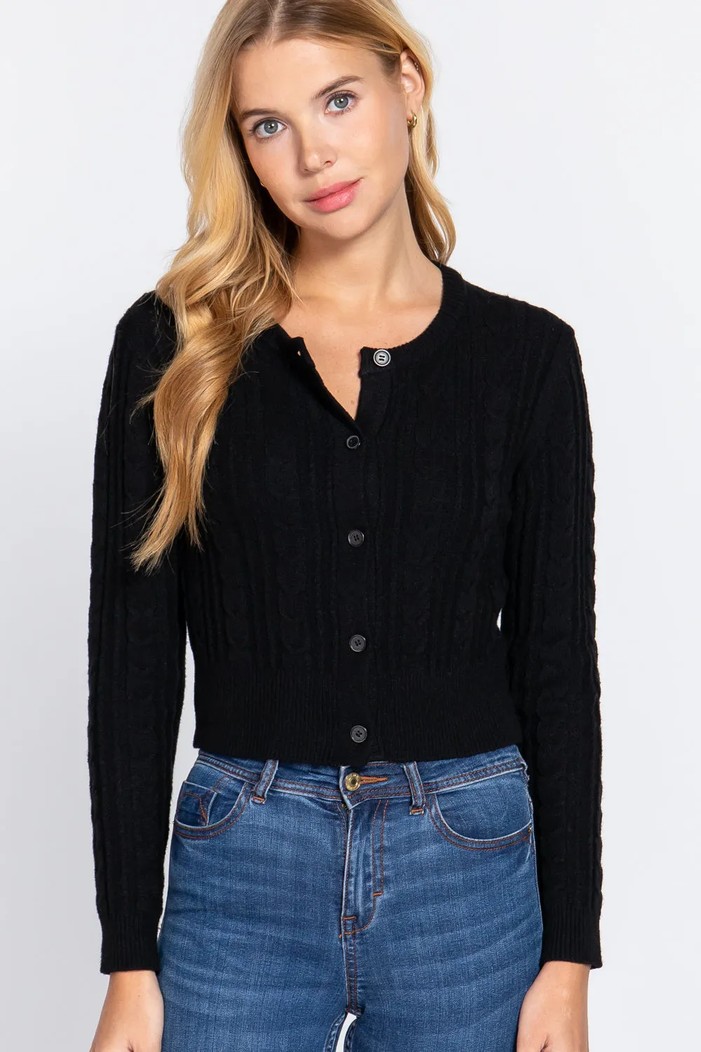 Crew Neck Cable Sweater Cardigan - 4 colors