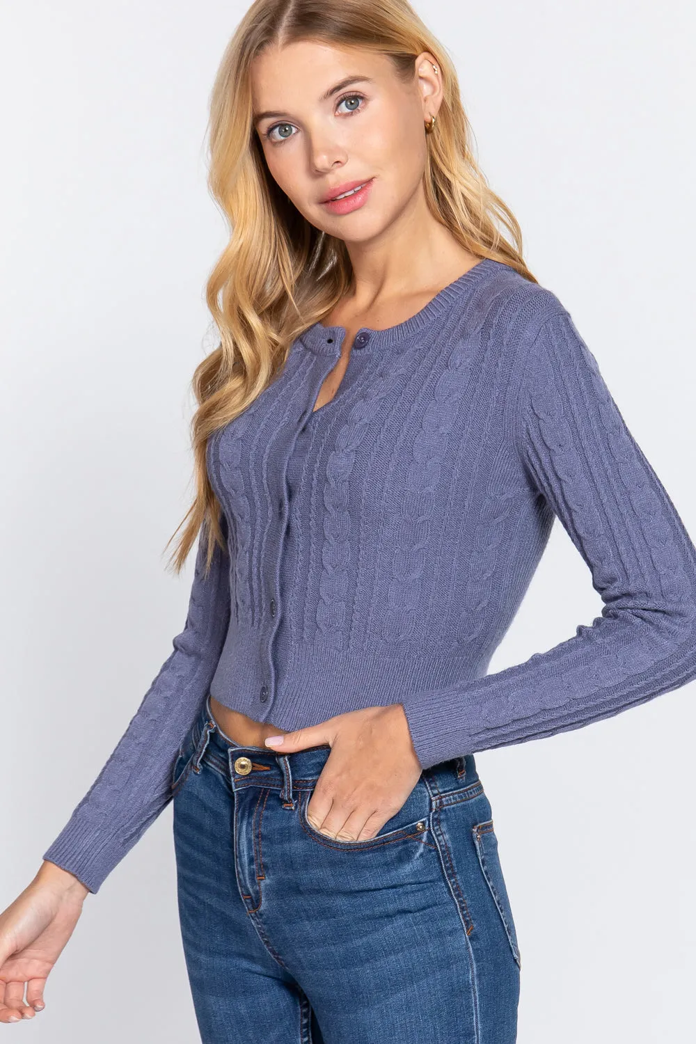 Crew Neck Cable Sweater Cardigan - 4 colors