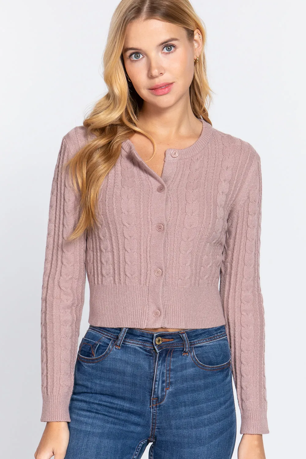 Crew Neck Cable Sweater Cardigan - 4 colors