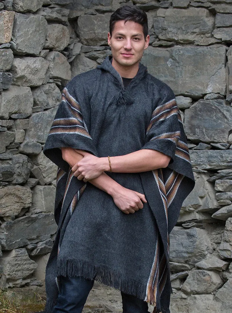 Dark Gray Hooded Poncho for Men