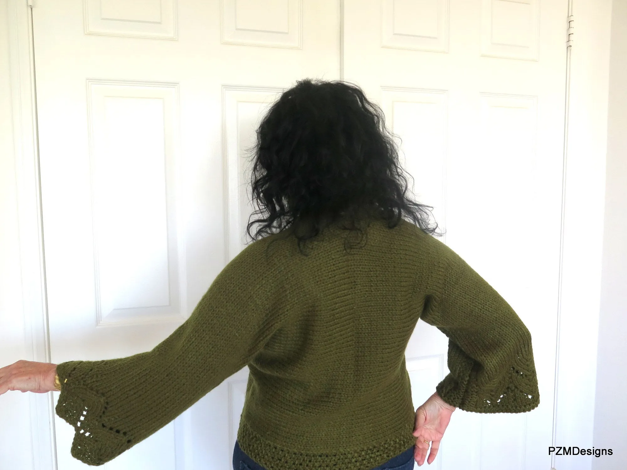 Dark Green Hand Knit Cardigan Sweater