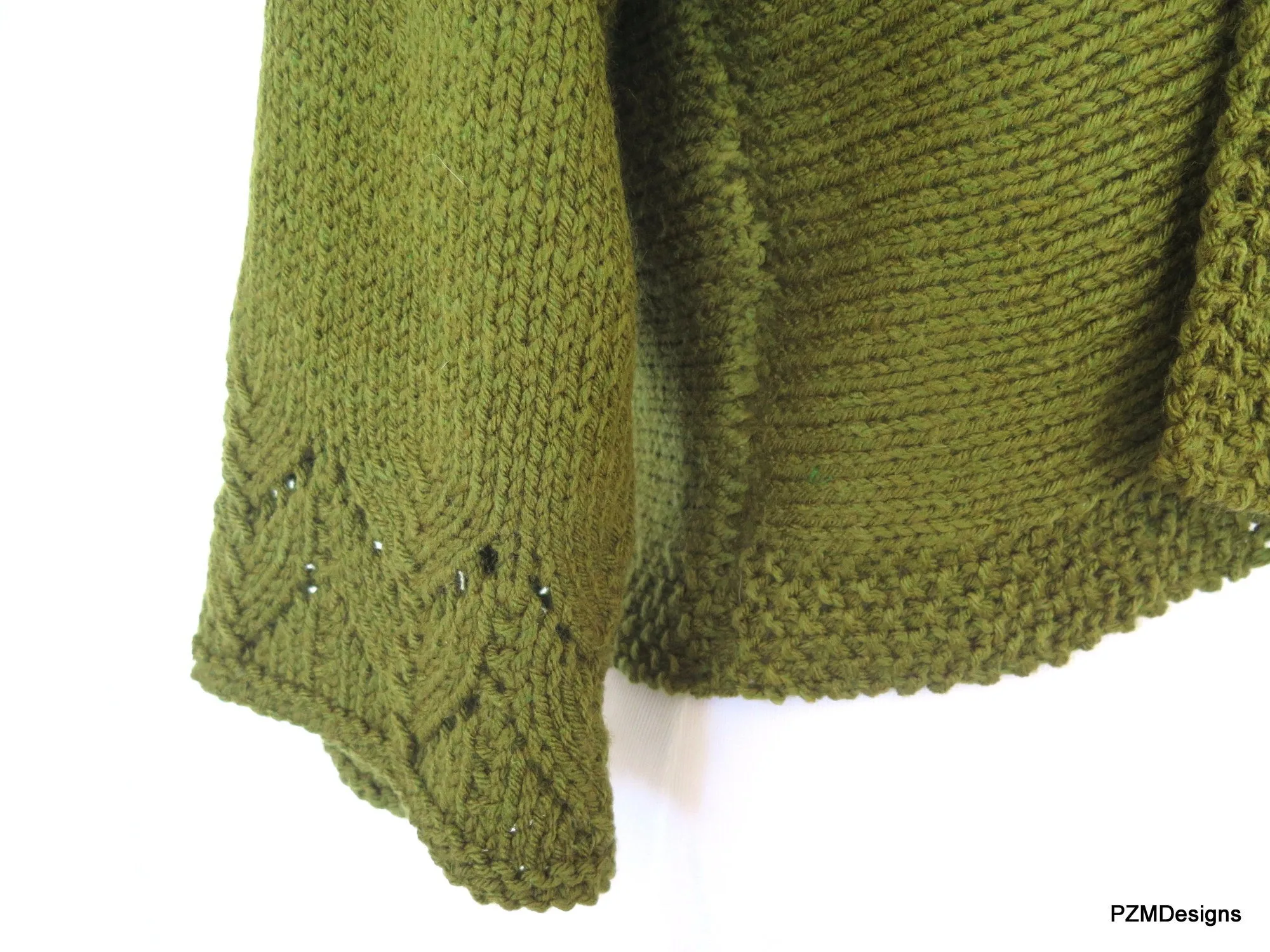 Dark Green Hand Knit Cardigan Sweater