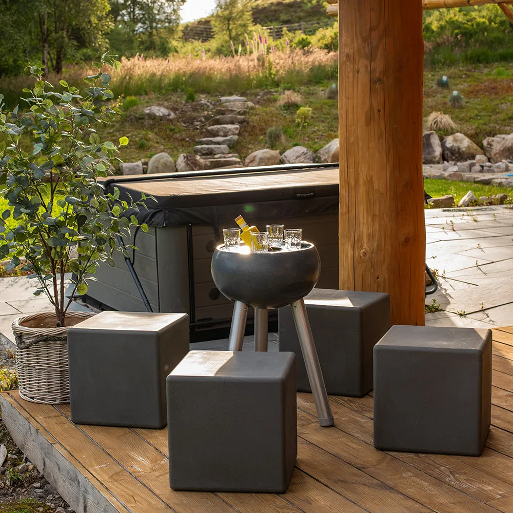 Dark Stone Cooler and 4 Cube Stool Set