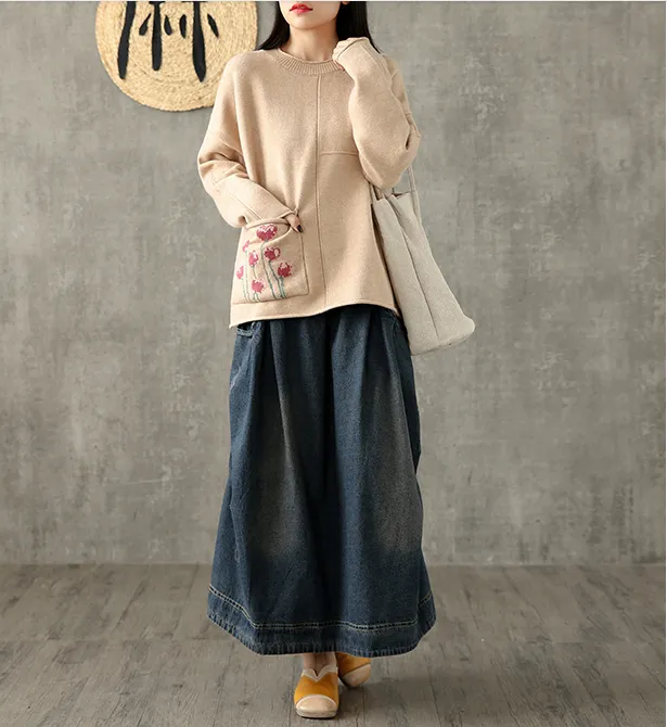 Denim Casual Cotton  loose fitting Women's Skirts  DZA200612