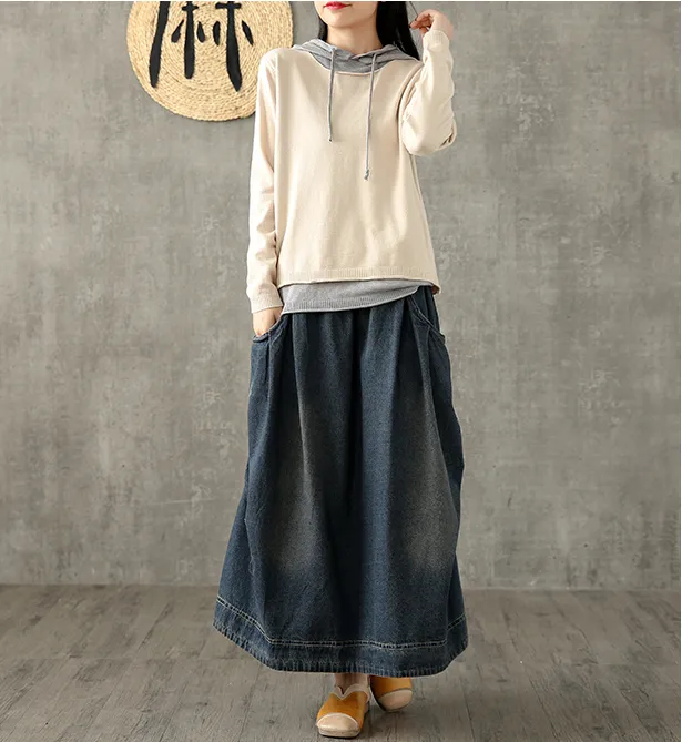 Denim Casual Cotton  loose fitting Women's Skirts  DZA200612