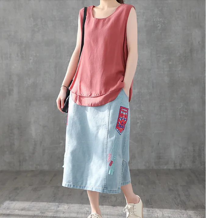 Denim Casual Cotton  loose fitting Women's Skirts DZA2007124