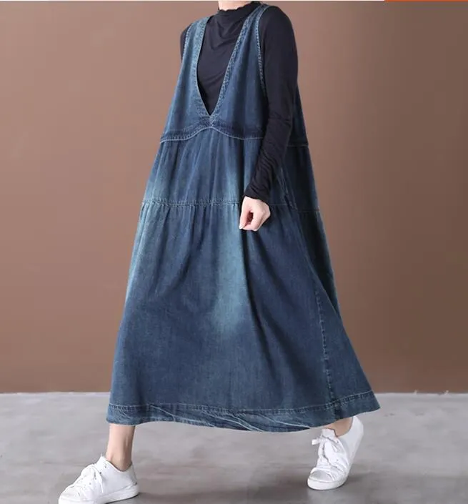 Denim Sleeveless Cotton Women Dress YM201229