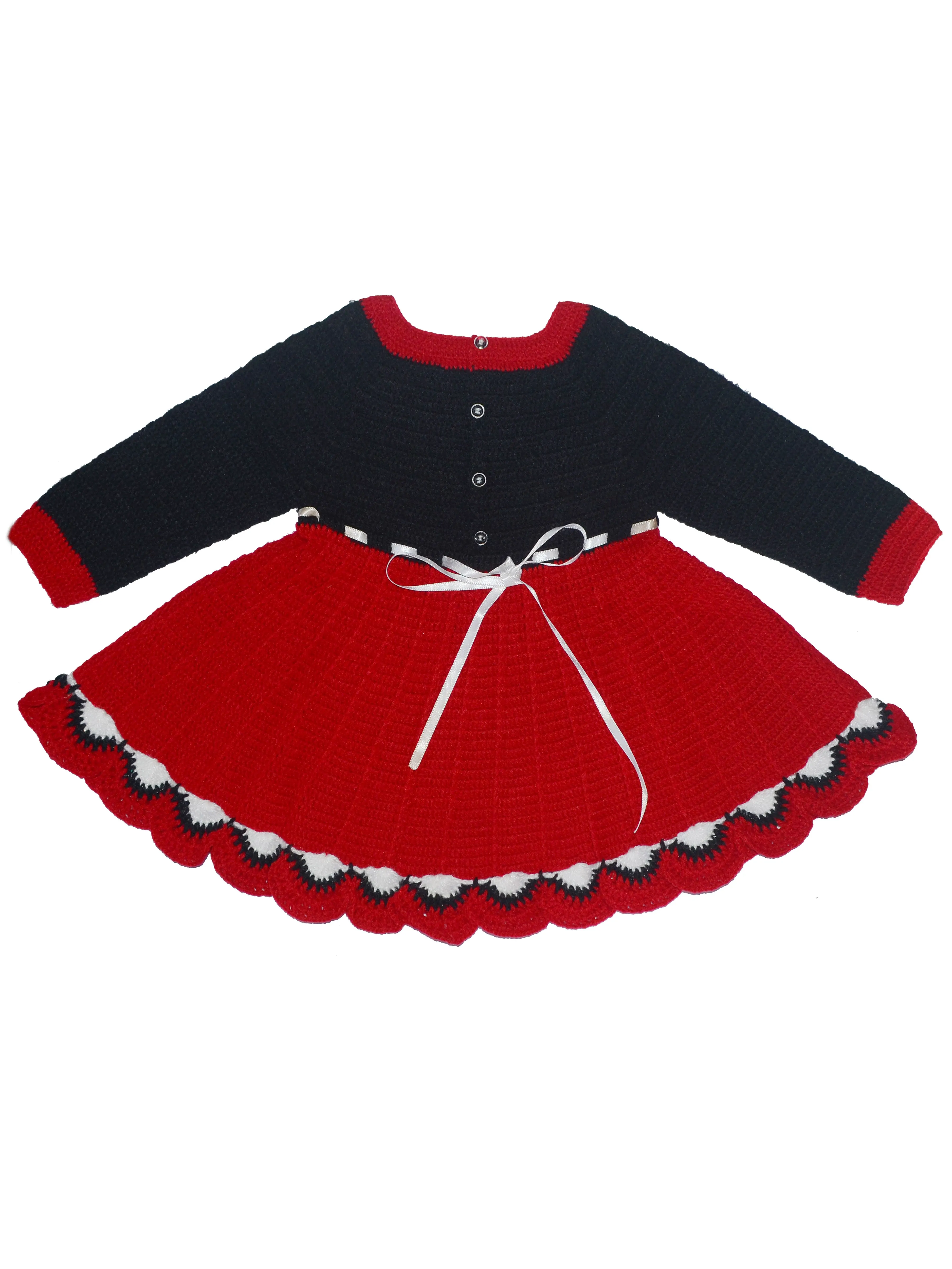 Disney Style Handmade Beautiful Crochet Full Sleeve Frock For Baby