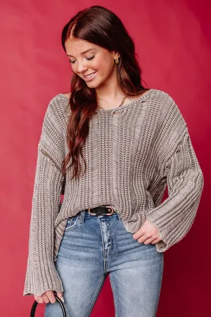 Distressed Mineral Washed Sweater | Mocha