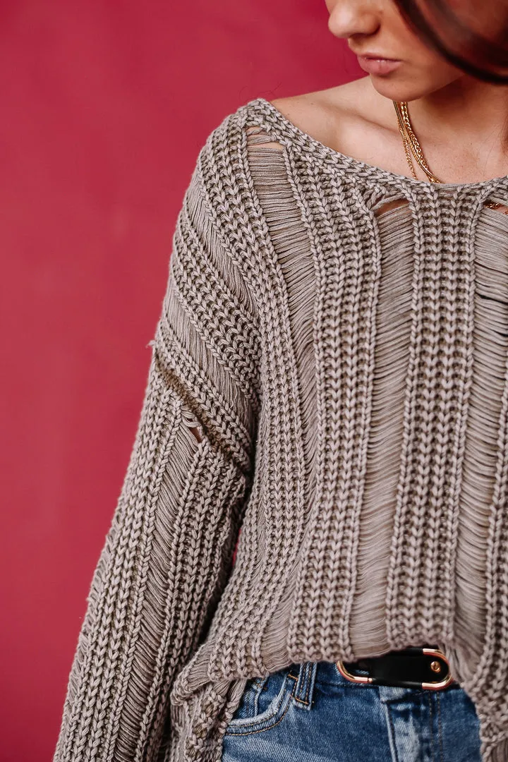 Distressed Mineral Washed Sweater | Mocha