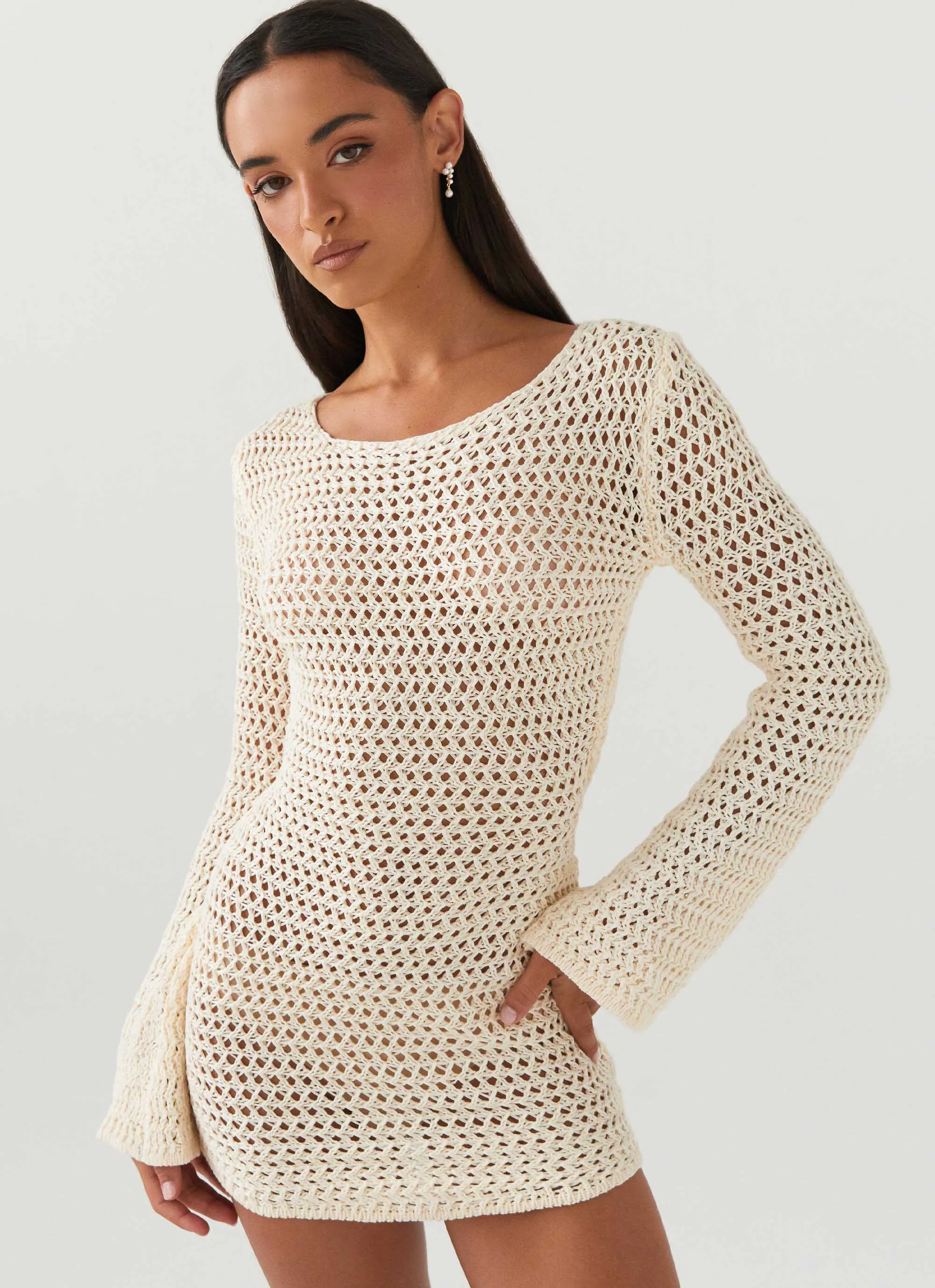 Down For The Ride Crochet Mini Dress - Ivory