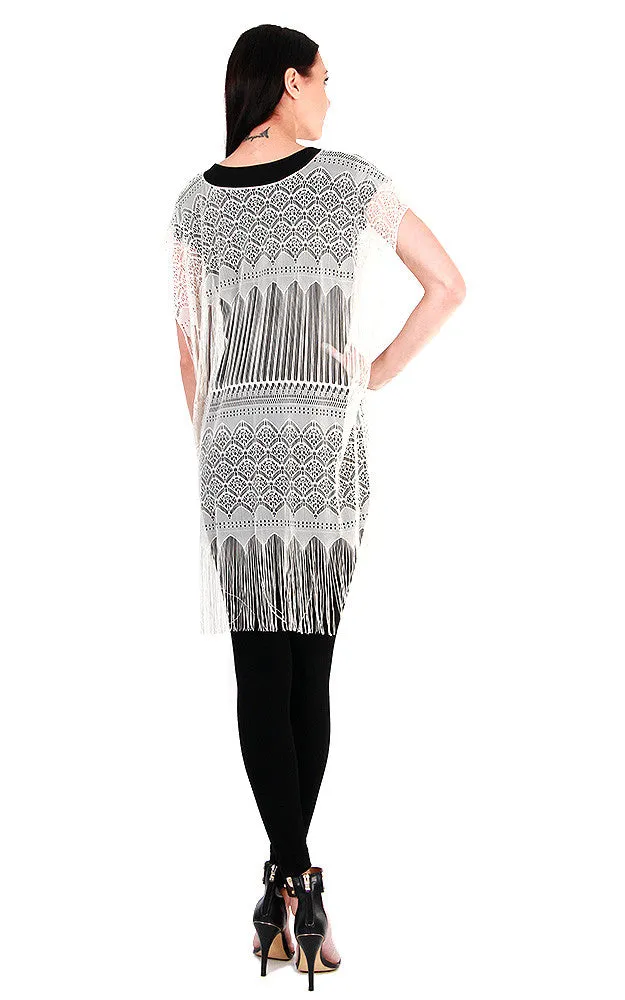 EAPC8569 Ivory Lace Crocheted Poncho