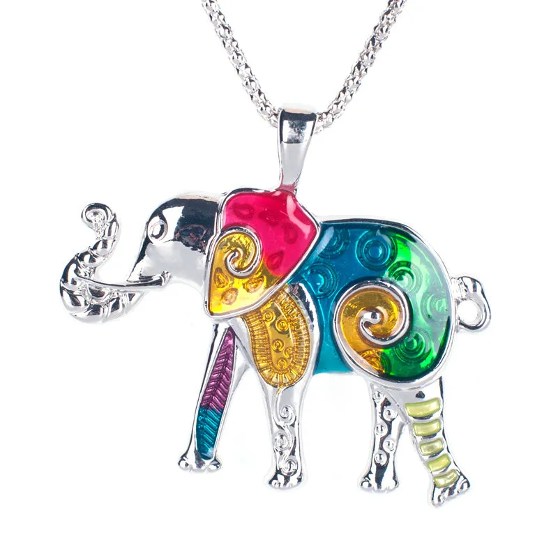 Eclectic Elephant Enamel Necklace For Woman