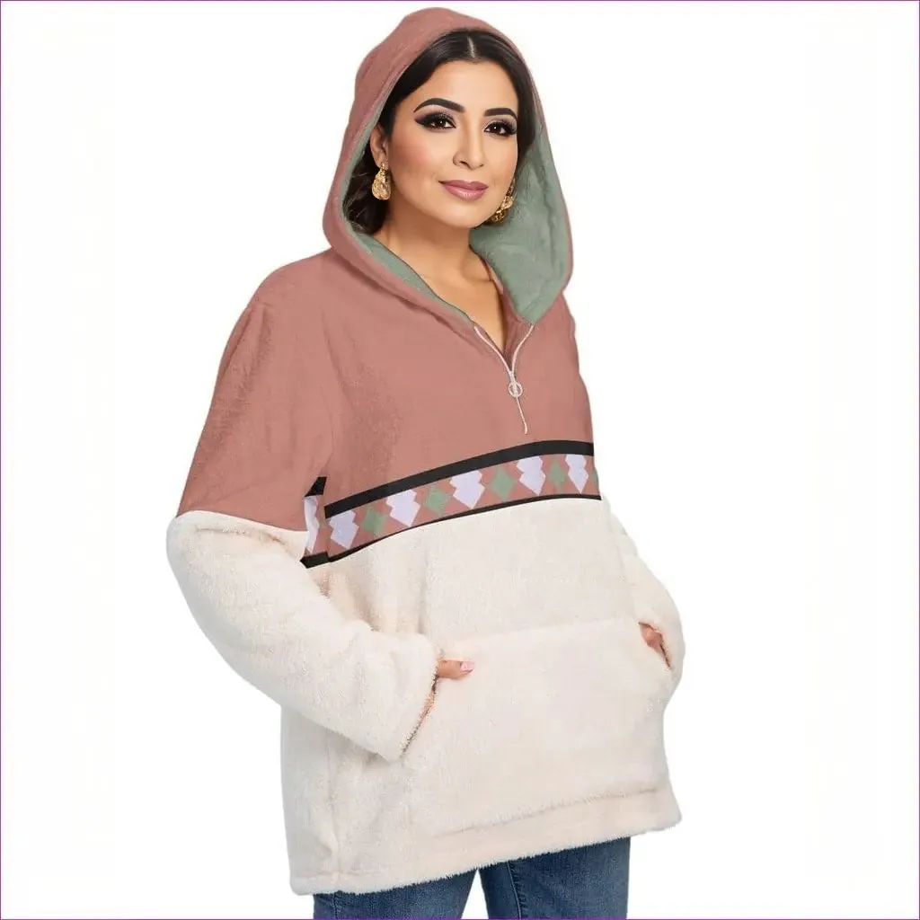 Eclectic Womens Block Borg Hoodie With Half Zip Voluptuous ( ) Plus Size