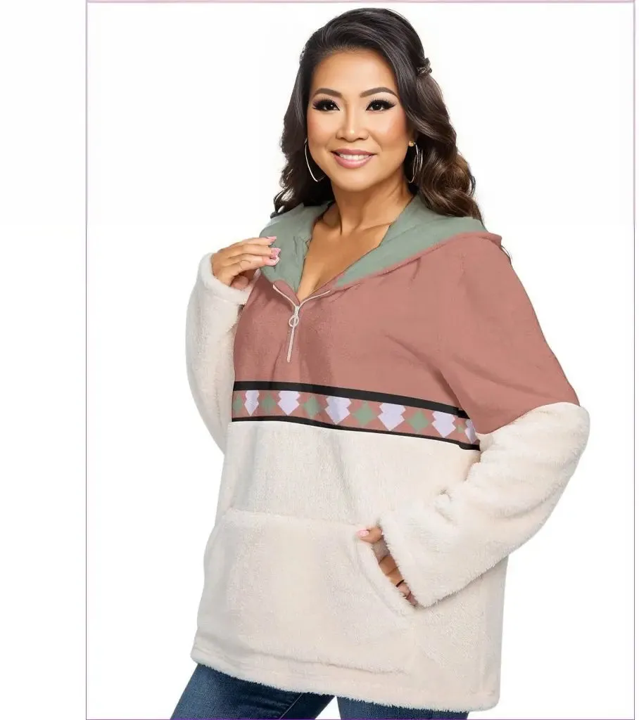 Eclectic Womens Block Borg Hoodie With Half Zip Voluptuous ( ) Plus Size