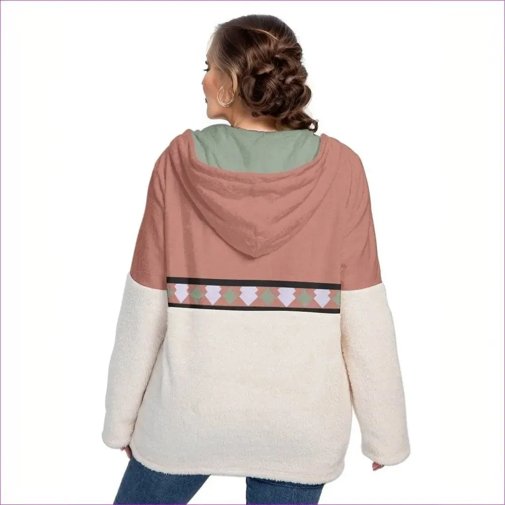 Eclectic Womens Block Borg Hoodie With Half Zip Voluptuous ( ) Plus Size