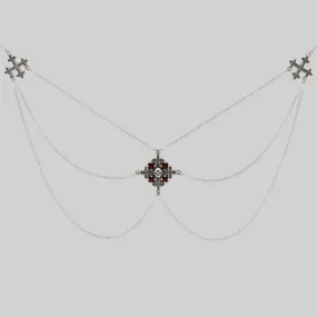 ELVIRA. Medieval Cross Garnet Necklace  - Silver