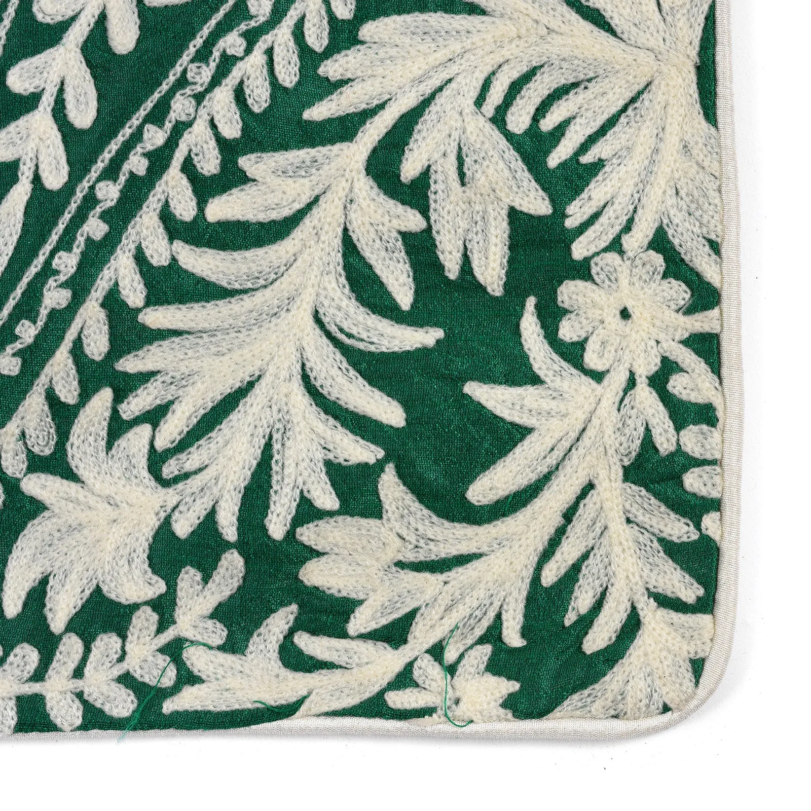 Embroidered Cushion Cover Green - White Paisley Design