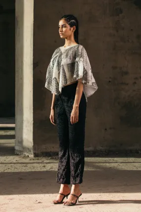 Embroidered Glass & Fringes Poncho   Tailored Tape Embroidered Trousers