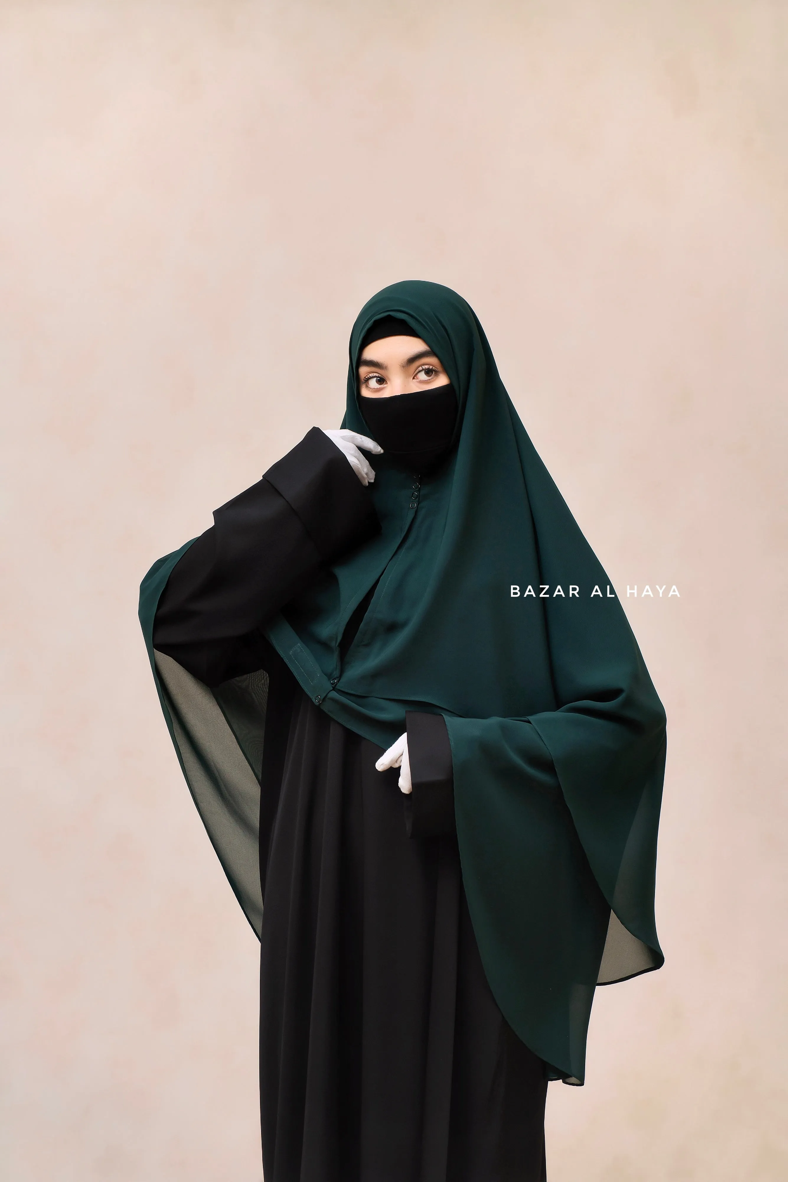 Emerald Green Two Layered Three -In- One Snap Scarf, Khimar, Cape - Super Soft