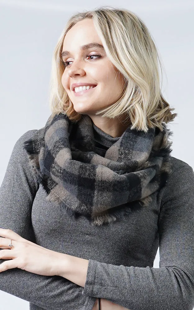 ESC10403 Plaid Infinity Scarf w/Fringes