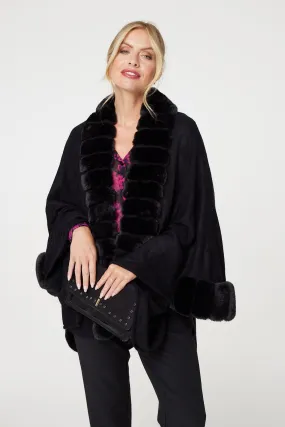 Faux Fur Longline Hanky Hem Poncho