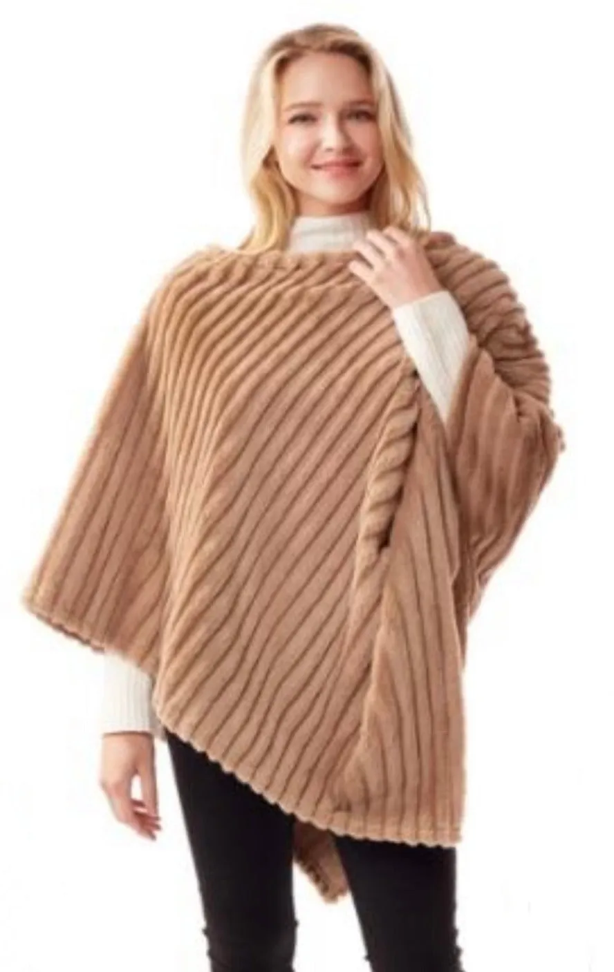 Faux Fur Ribbed Winter Poncho