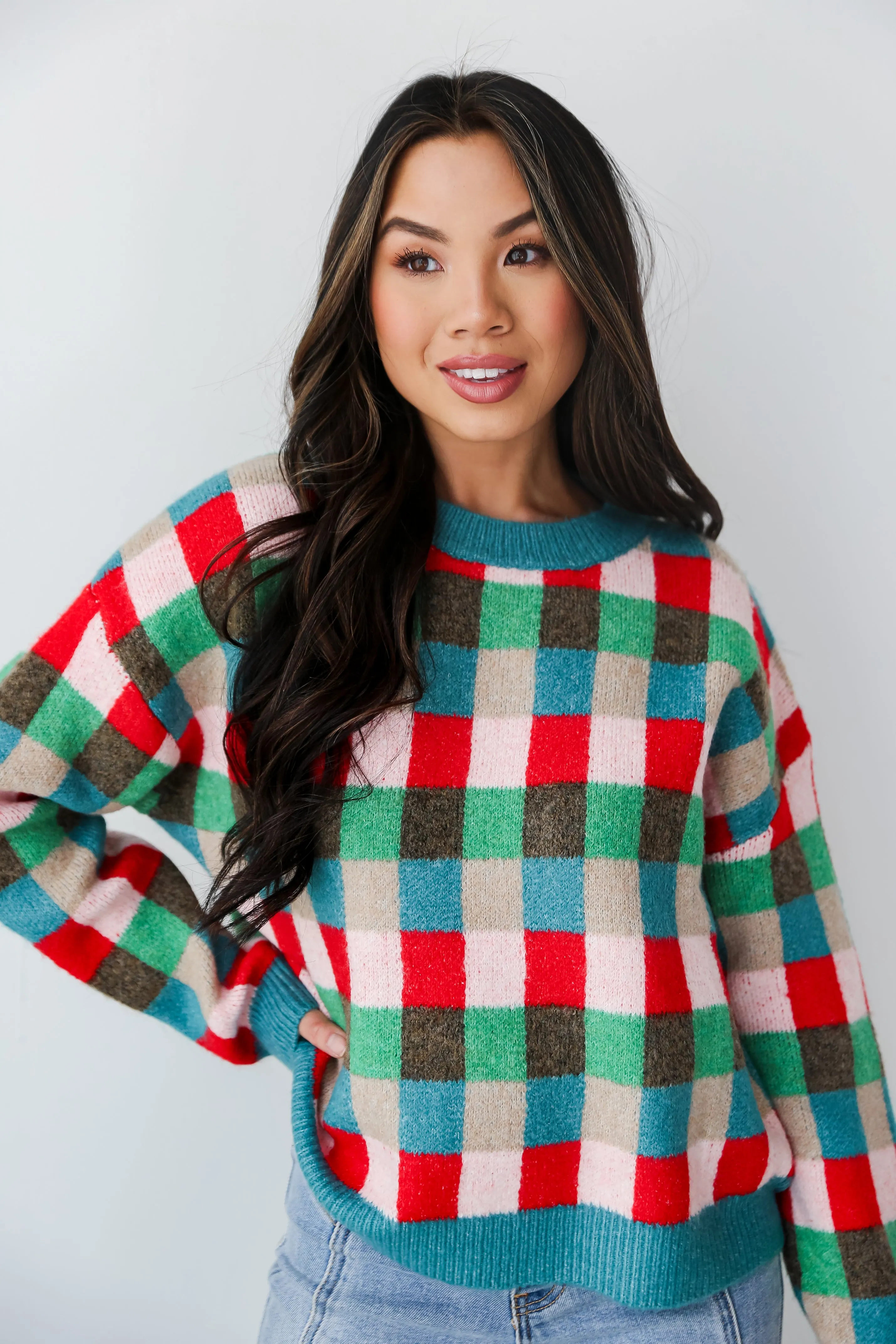 FINAL SALE - Warm Expression Checkered Sweater