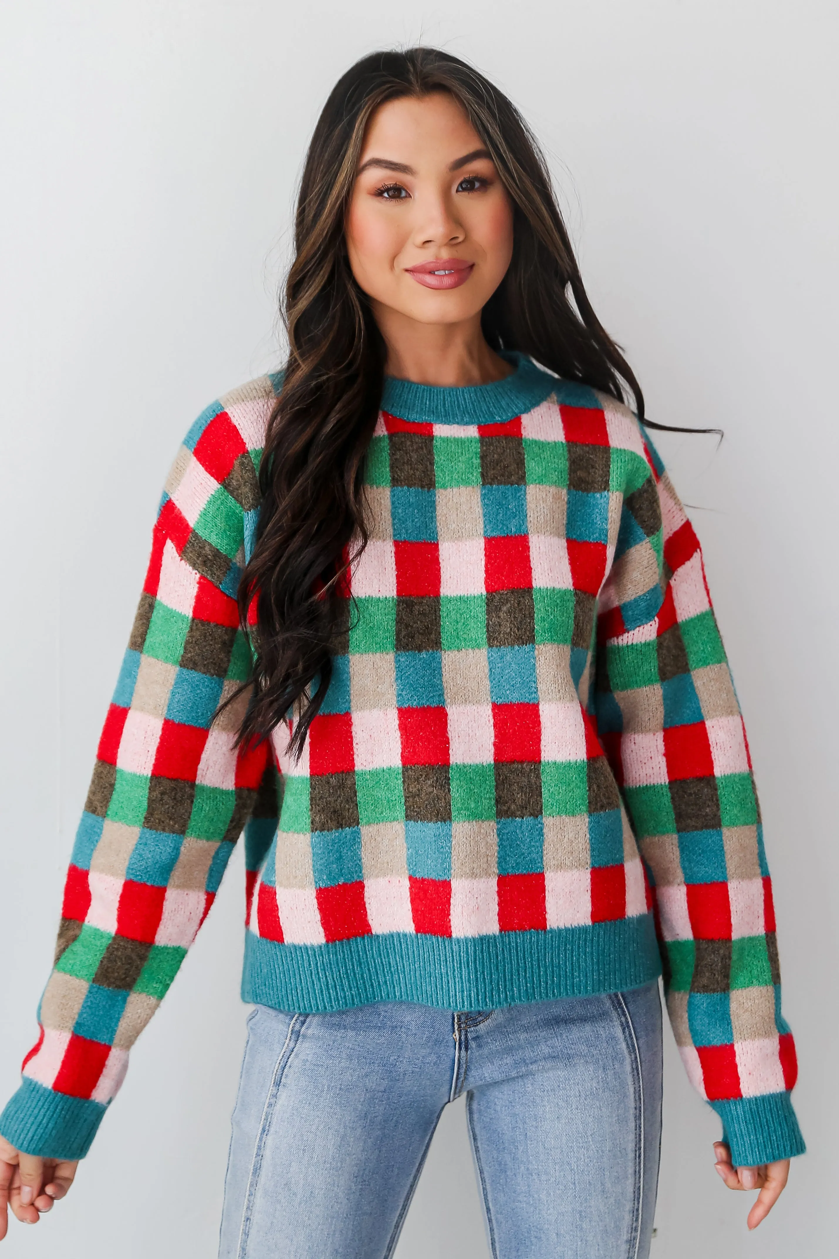 FINAL SALE - Warm Expression Checkered Sweater