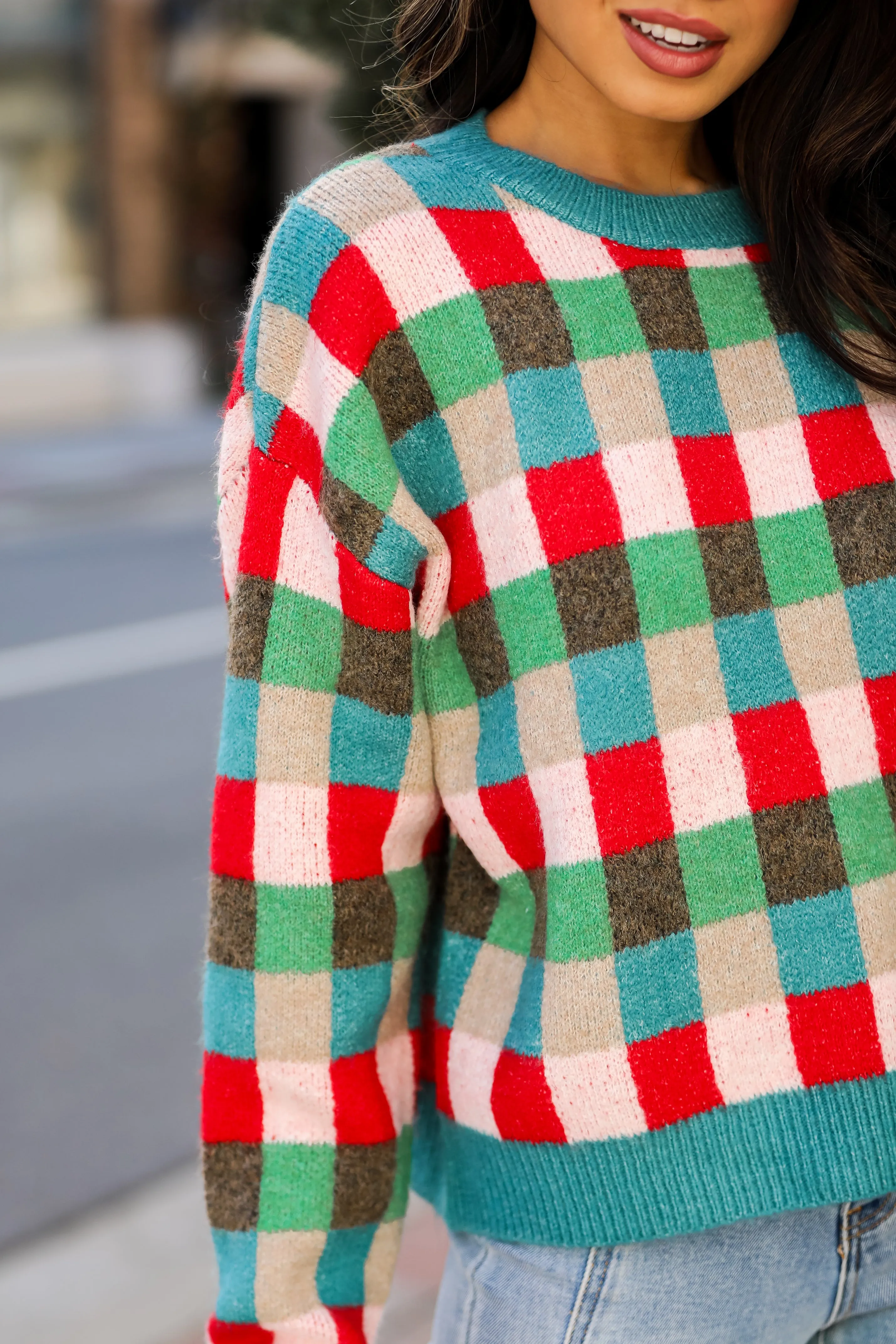 FINAL SALE - Warm Expression Checkered Sweater