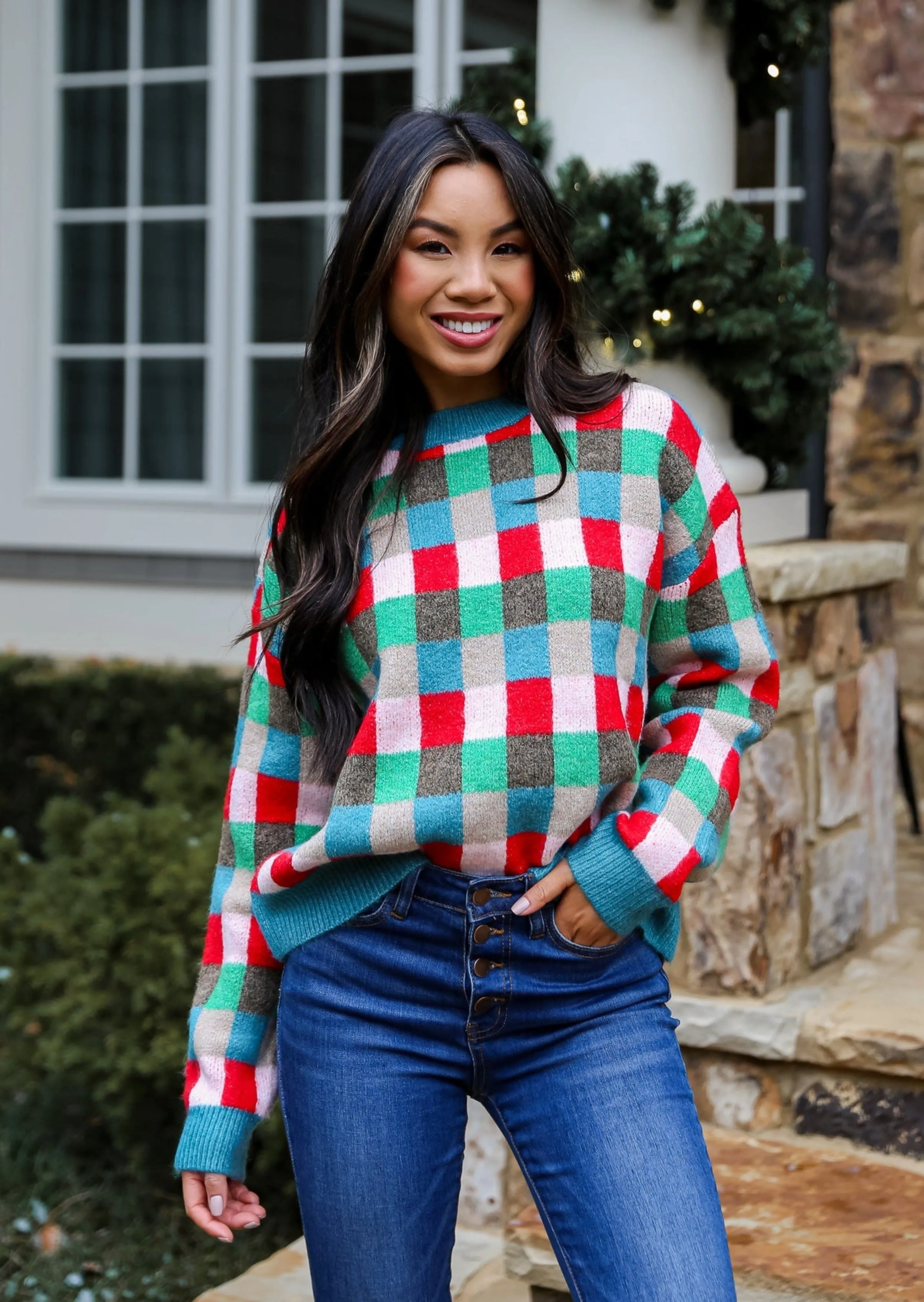 FINAL SALE - Warm Expression Checkered Sweater