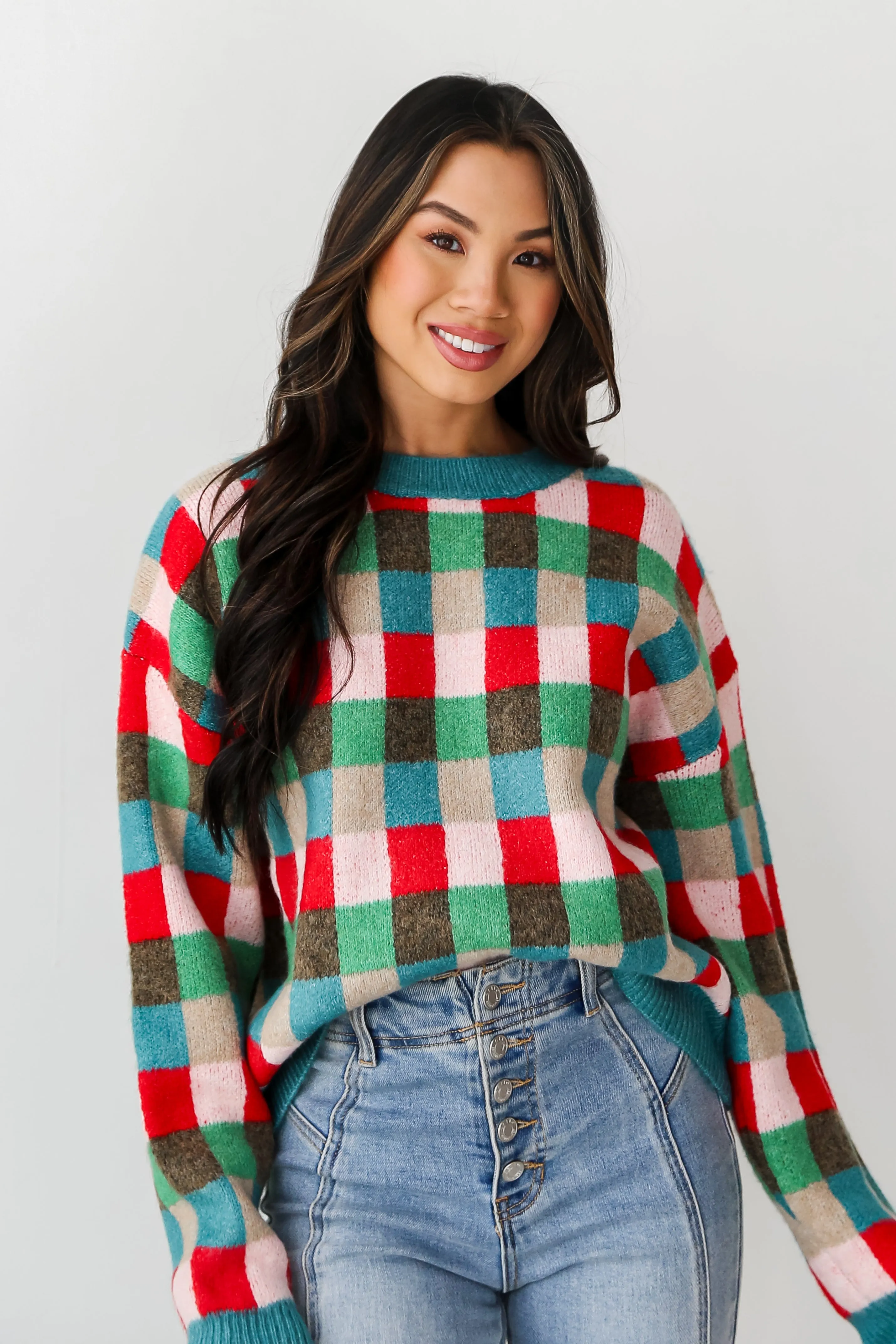 FINAL SALE - Warm Expression Checkered Sweater