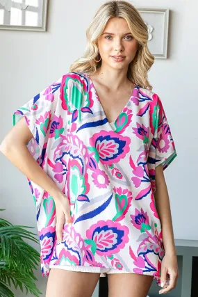 First Love Floral Print Poncho Top in Pink Multi