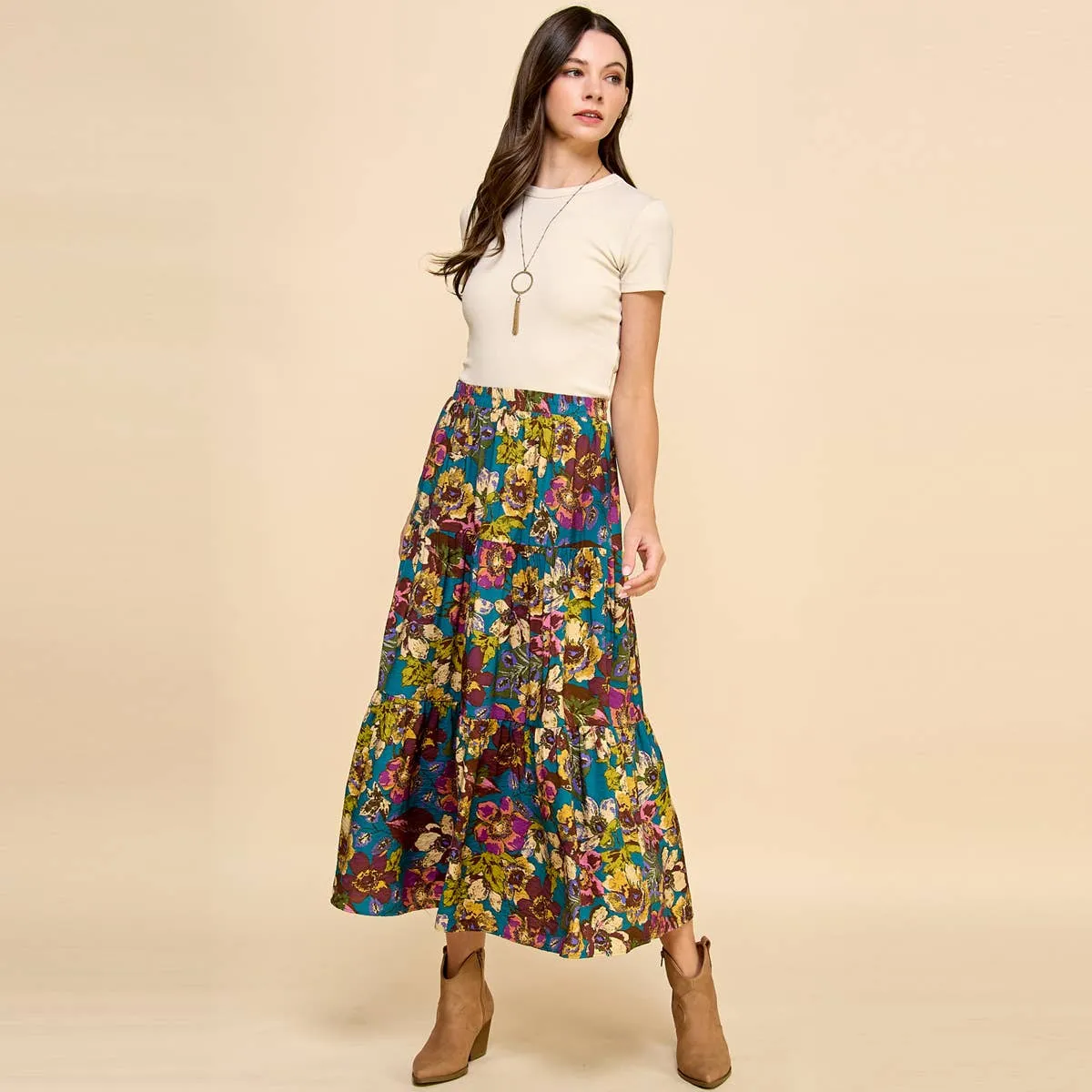 Floral Printed Three Layered Skirt