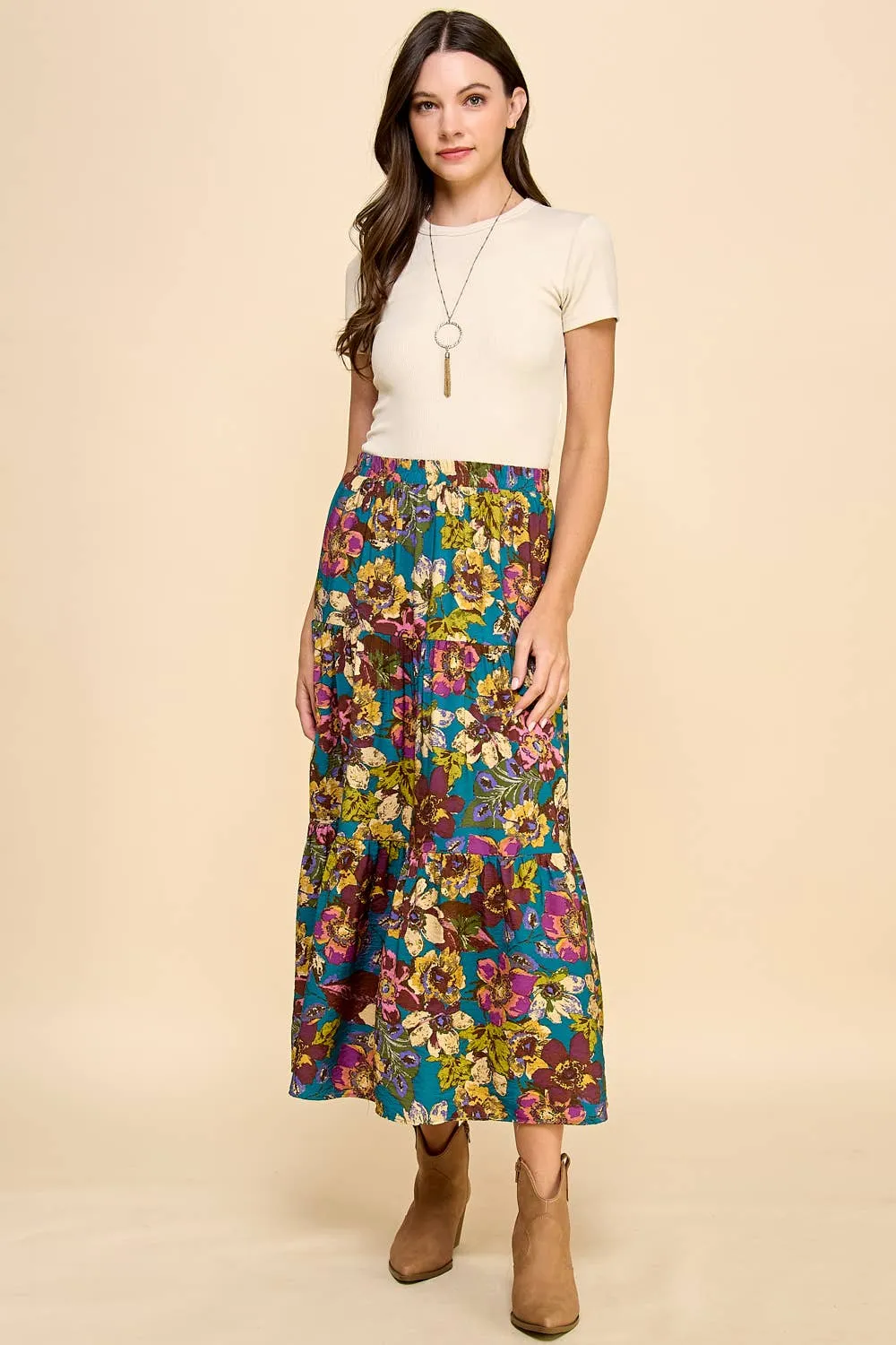 Floral Printed Three Layered Skirt