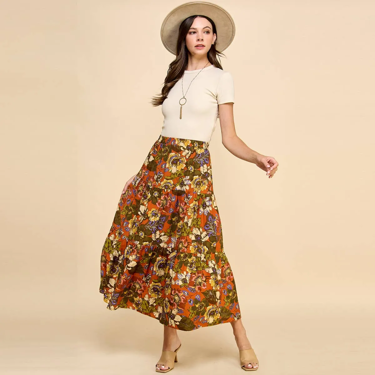 Floral Printed Three Layered Skirt