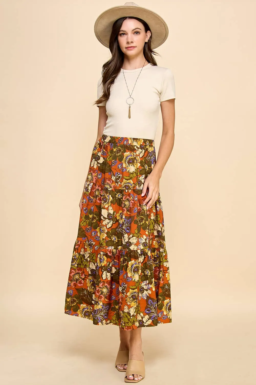 Floral Printed Three Layered Skirt