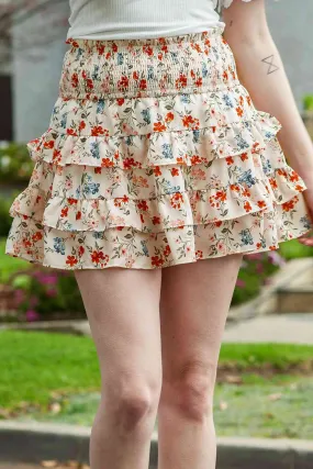 Floral Smocked Waist Layered Skirt