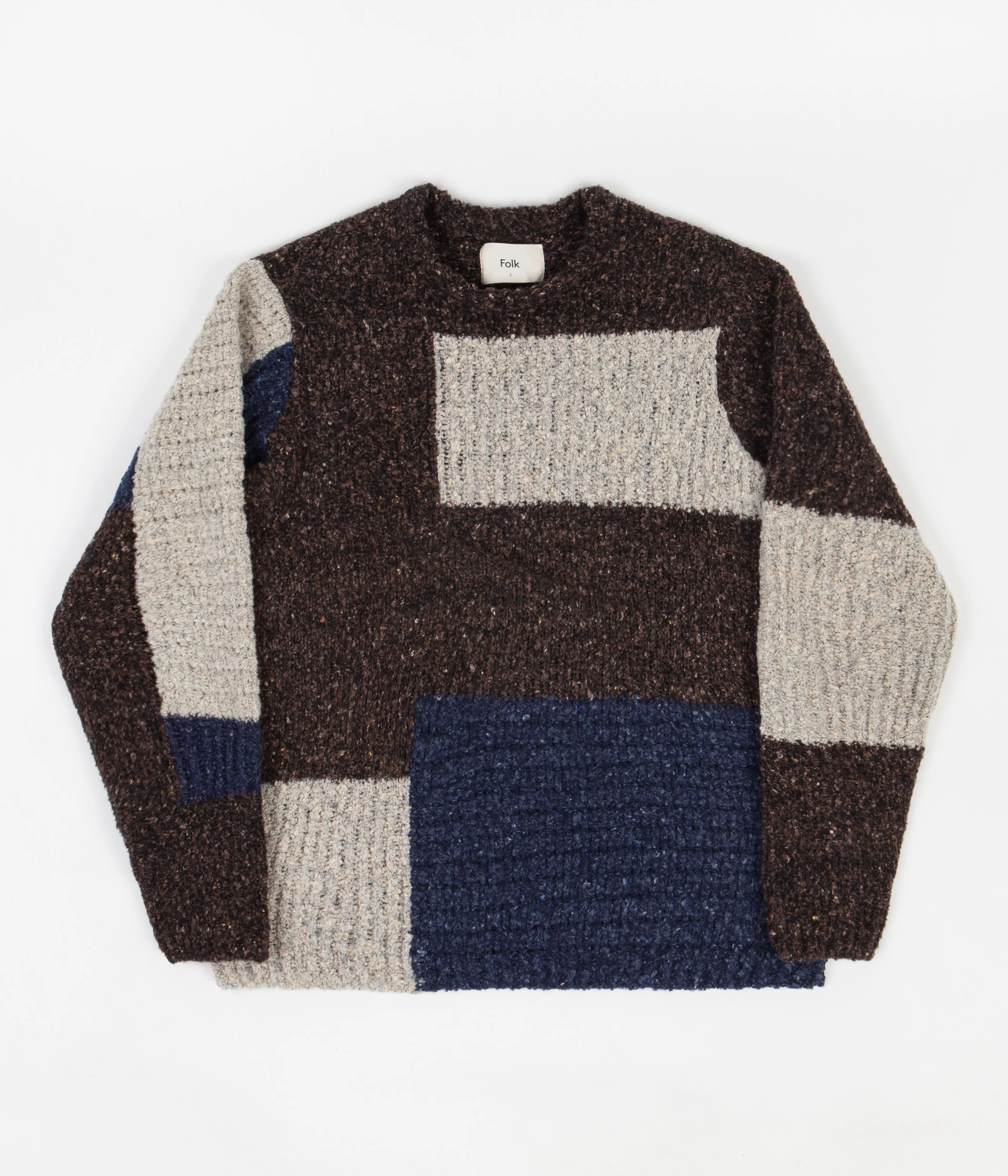 Folk Patchwork Seoul Crewneck Sweatshirt - Navy Ecru Mix