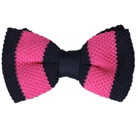 Fuchsia and Navy Blue Rugby Stripe Knit Bow Tie