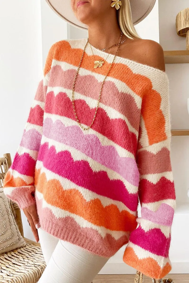 Gina Striped Multicolor Balloon Sleeve Sweater