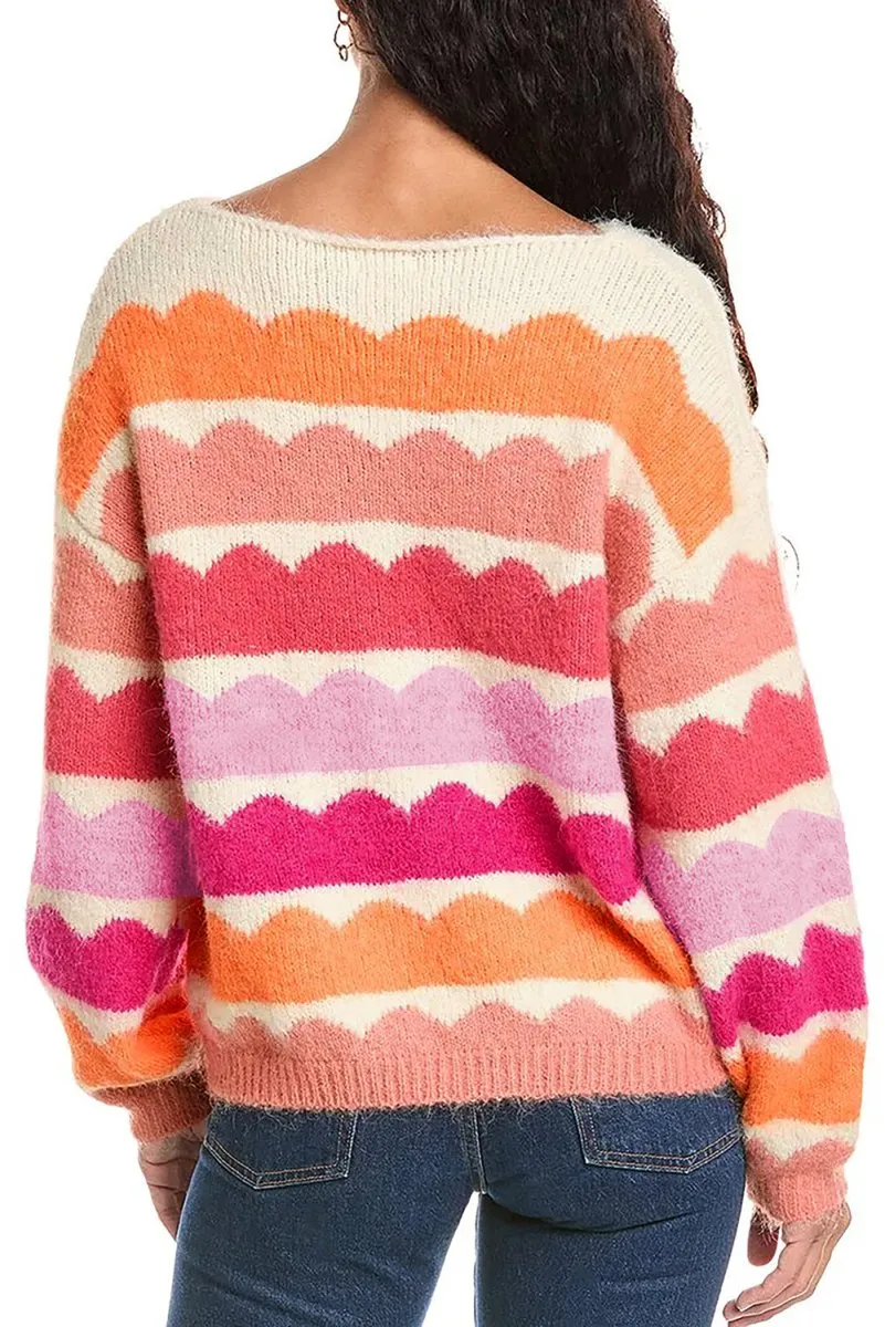 Gina Striped Multicolor Balloon Sleeve Sweater