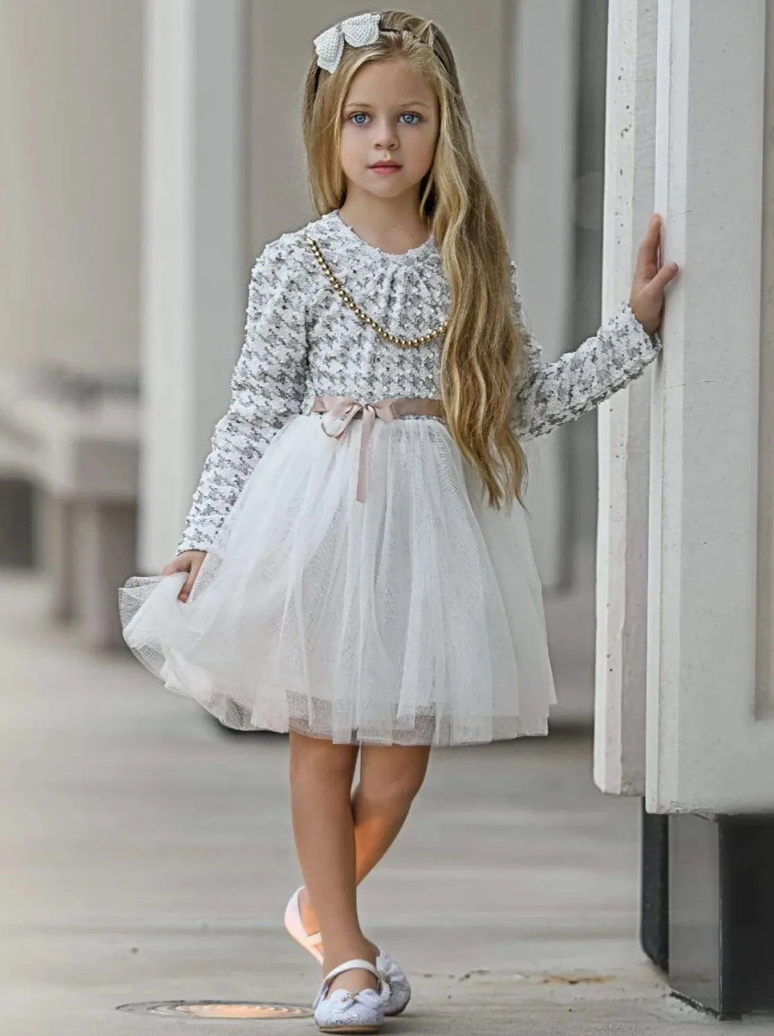 Girls And Pearls Tweed Houndstooth Tutu Dress