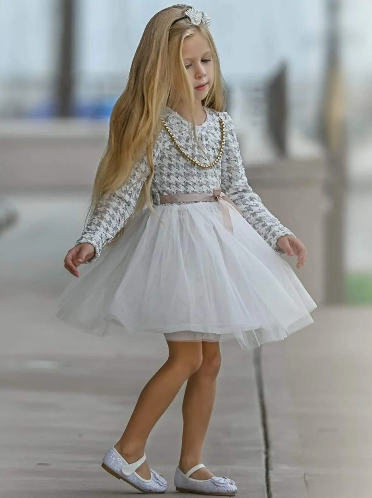 Girls And Pearls Tweed Houndstooth Tutu Dress