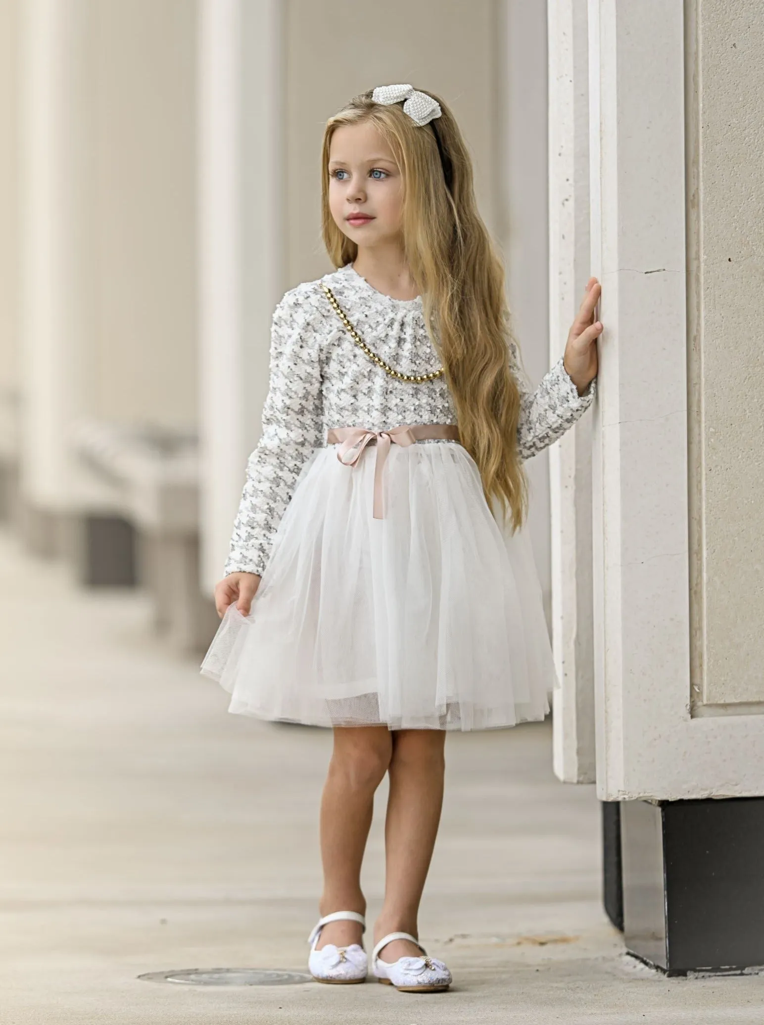 Girls And Pearls Tweed Houndstooth Tutu Dress